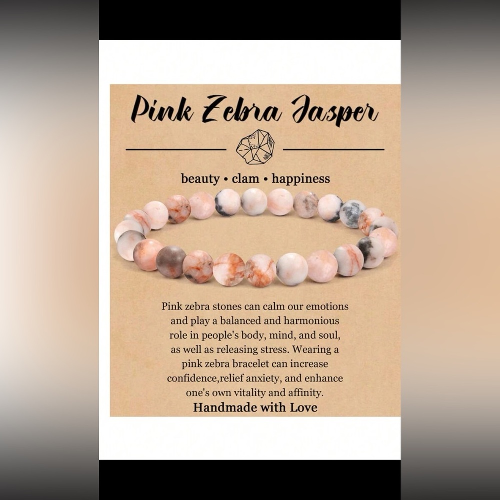 Pink zebra jasper bracelet size 8mm color pink gray